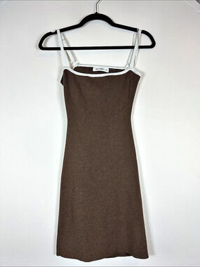 Perfect Stranger Brown Ribbed Knit Midi Dress AU 12 White Contrast Trim Y2K M/L